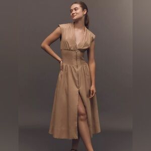 ANTHROPOLOGIE MAEVE SMOCKED-WAIST ZIP-UP SHIRT DRESS